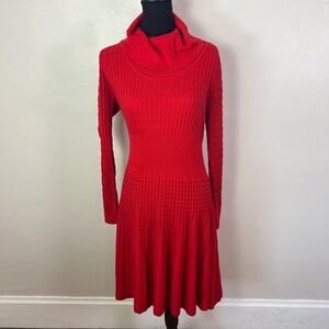 Calvin Klein Red Cable Knit Turtleneck Sweater Dress Size L